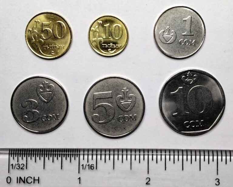 Read more about the article Kyrgystan set 6 coins 10 50 Tyiyn 1 3 5 10 Som 2008 – 2009 UNC