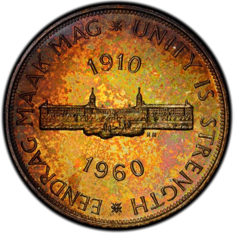 Read more about the article PR66 1960 South Africa Silver 5 Shillings Proof  PCGS- Pretty Rainbow Toned