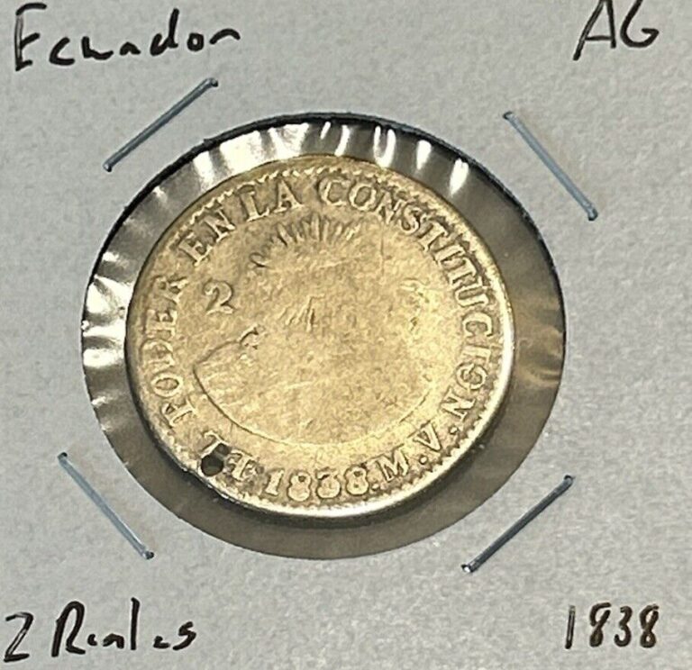 Read more about the article 1838 Ecuador 2 Reales – AG – About Good – 66.6% Silver