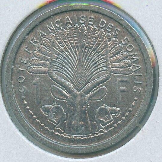 Read more about the article 1959 French Somaliland 1 Franc 1F Djibouti Lyre Antelope Coin KM #8 BU MS