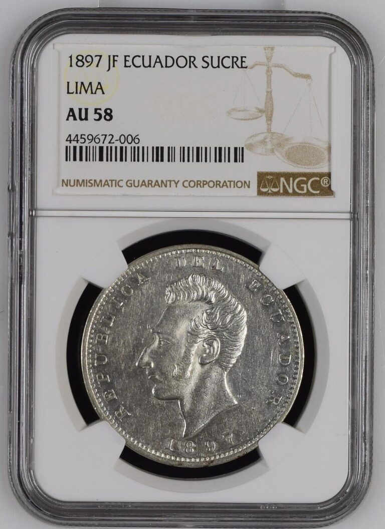 Read more about the article 1897 JF Ecuador Lima Sucre Silver NGC AU58 Lustrous!