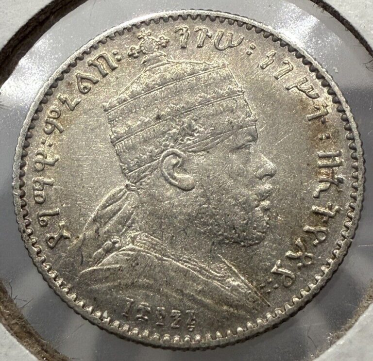 Read more about the article 1889 1 Gersh Ethiopia Silver Coin Äthiopien Menelik II AU or BU Condition