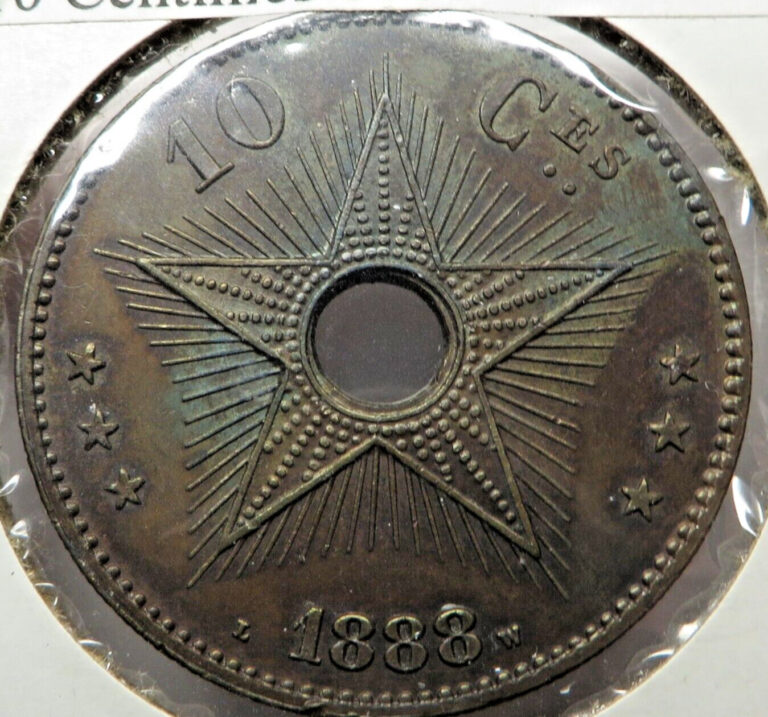 Read more about the article Congo Free State 10 Centimes 1888 Copper KM#4 UNC