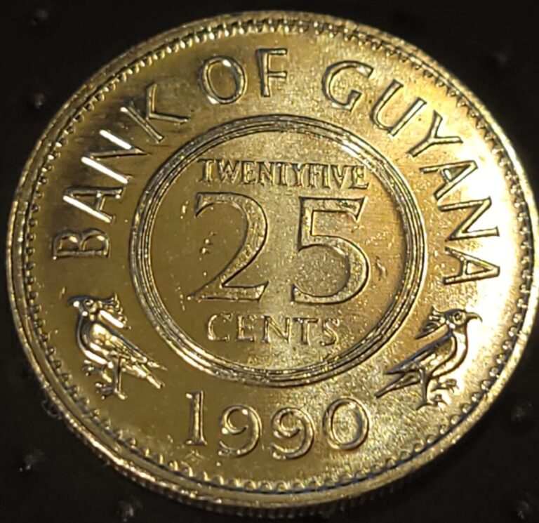 Read more about the article 1990 Guyana – South America – 25 Cents Coin – KM#34 – BU 22MM WORLD QUALITY COIN