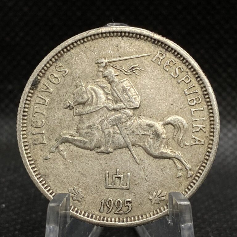 Read more about the article 1925 Lithuania 5 Penki Litai • XF/AU • Rare One Year Type • Silver Coin • LTU001