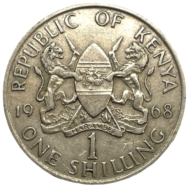 Read more about the article 1968  Kenya Africa Large 1 Shilling World Coin KM# 5 Lions C1-45