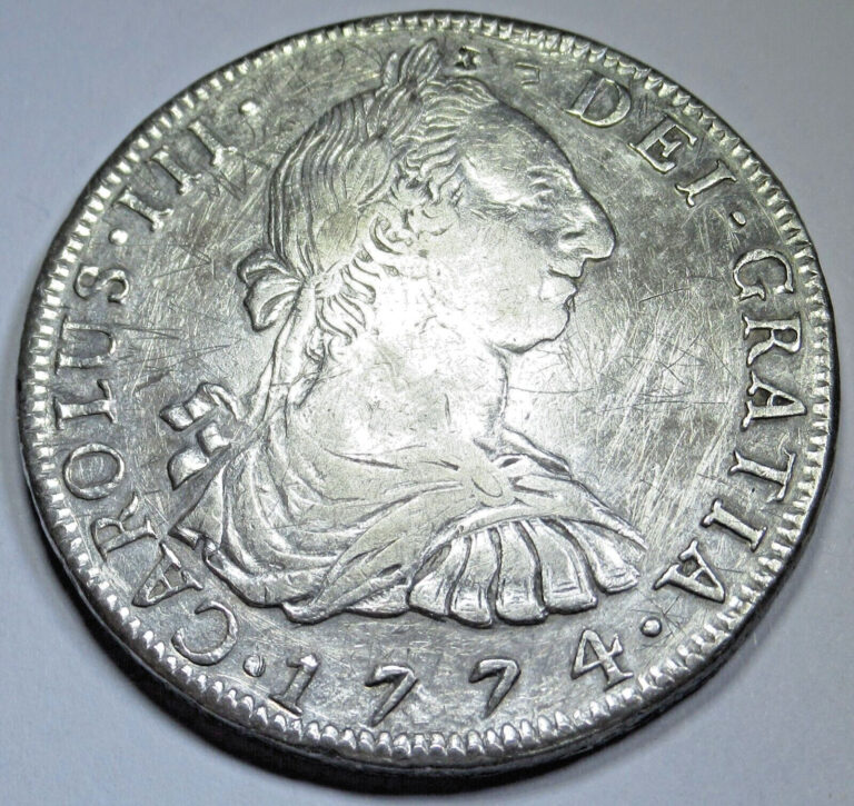 Read more about the article 1774 Spanish Bolivia 8 Reales 1700s Colonial Silver Dollar Pirate XF Detail Coin