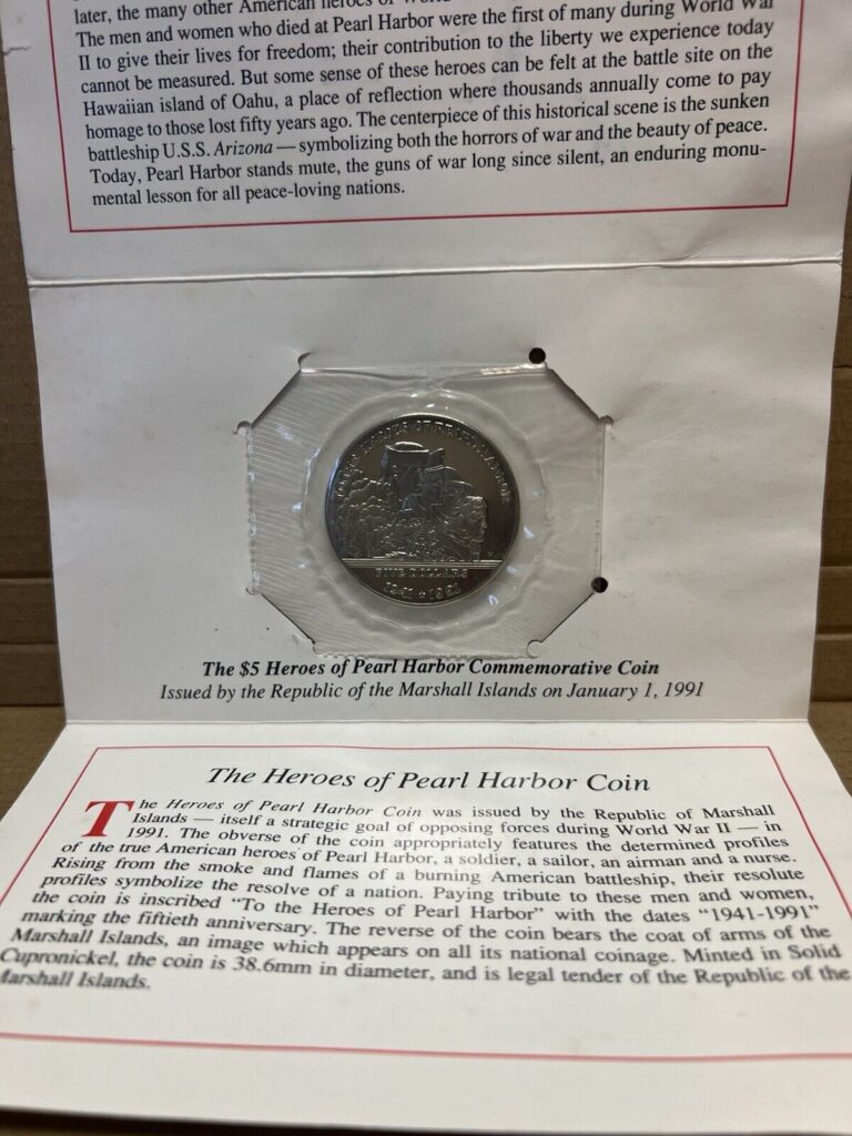 Read more about the article 1991 Marshall Islands  Heroes of Pearl Harbor $5 Commemorative Coin  Sealed  CoA