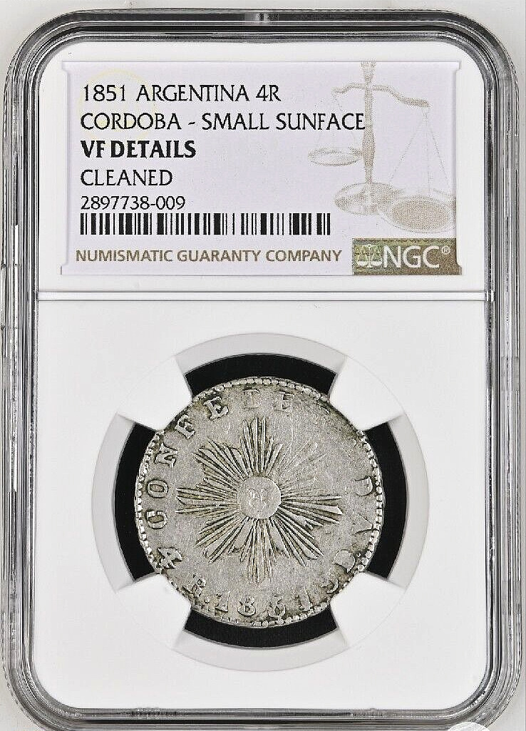 Read more about the article 1851 Argentina CORDOBA 4 Reales Silver Coin Small Sun Cordoba Mint NGC VF-Detail