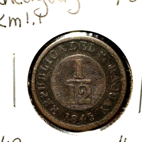 Read more about the article Paraguay 1845 1/12 real KM 1.1 VF