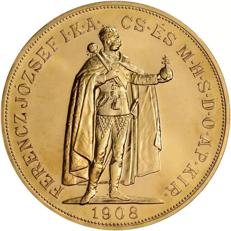 Read more about the article 1908 Hungary Gold 100 Korona (.9802 oz) – AU/BU – Restrike 14K FN