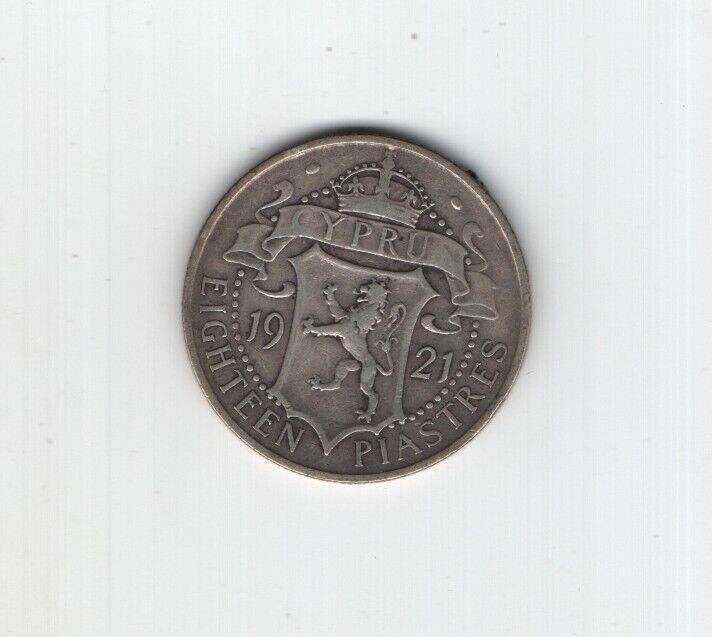 Read more about the article CYPRUS 1921 KGV 18 PIASTRES SILVER COIN F