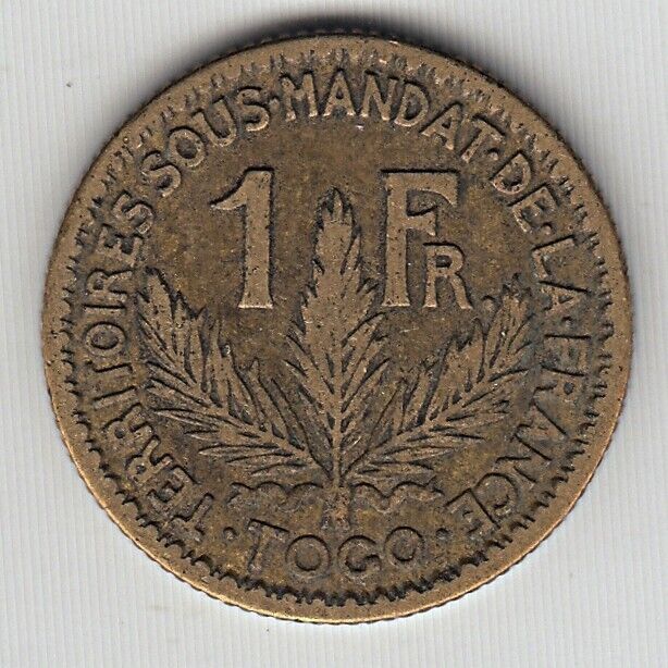 Read more about the article 1925 TOGO  1 FRANC   TERRITOIRES·SOUS·MANDAT·DE·LA·FRANCE   KM# 2