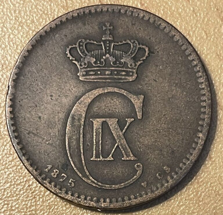 Read more about the article 1875 Christian IX Denmark 5 Øre  Key Date Bronze Coin  Beautiful Condition!