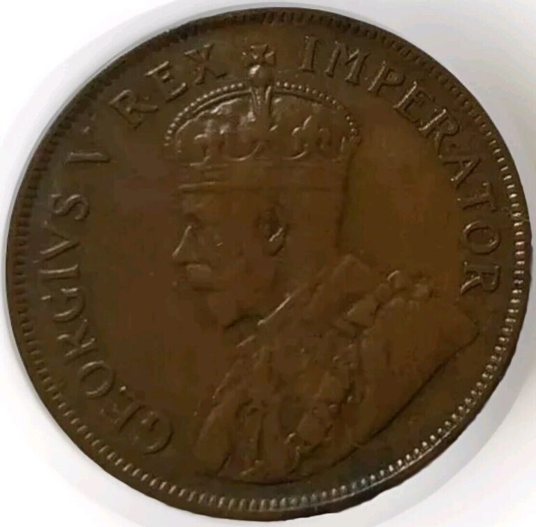 Read more about the article 1934 South Africa 1 Penny Bronze Coin -Glossy Brown w/Luster King George KM#14.2