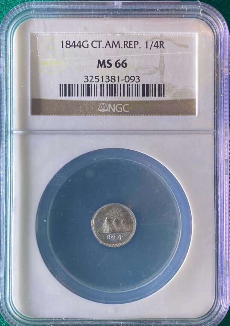 Read more about the article Guatemala 1844 1/4 Real NGC MS 66 Central American Republic