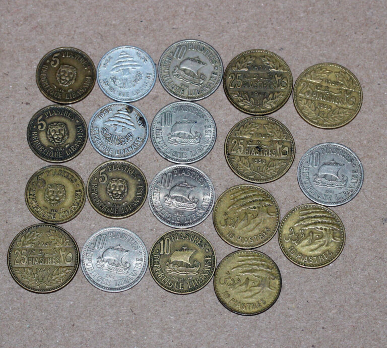 Read more about the article 🇱🇧 LEBANON SUPER OLD COINS LOT 1950-1962 19 Coins 5 10 25 Piastres