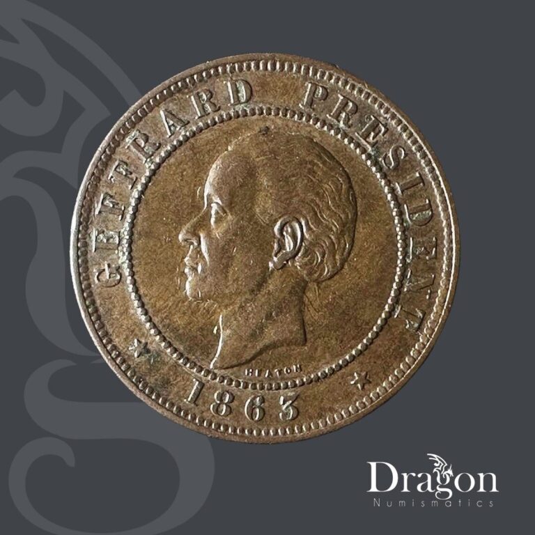 Read more about the article HAITI 🇭🇹 1863 20 CENTS 1ST REPUBLIC PRESIDENT GEFFRARD BRONZE N#21999 CIRCULAT