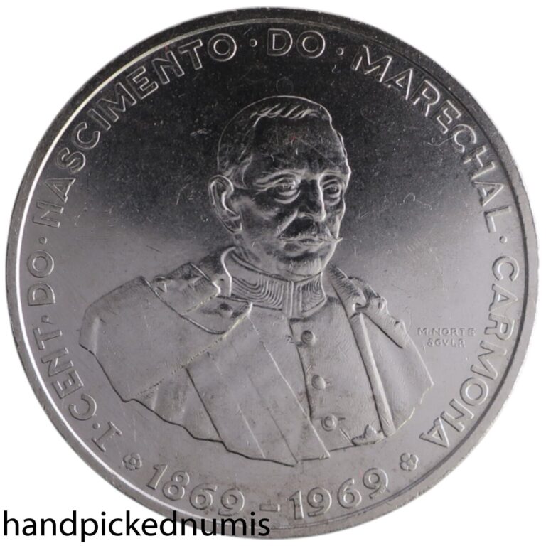 Read more about the article 1969 PORTUGAL SILVER CROWN 50 ESCUDOS MARSHAL CARMONA UNCIRCULATED