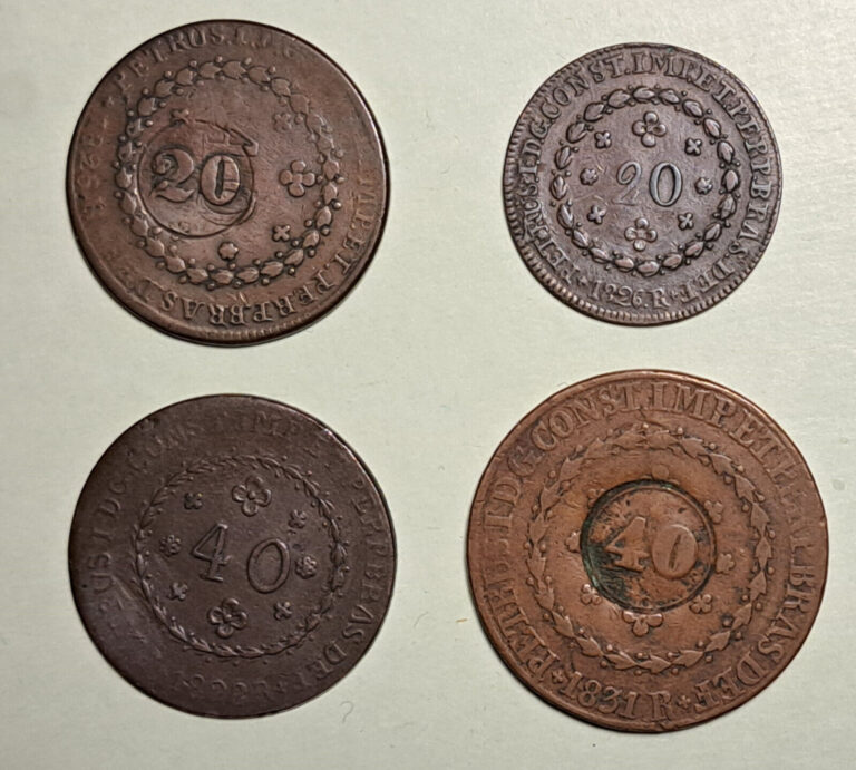 Read more about the article Brazil 1825R-1826R-1828R-1831R 20 and 40 Reis Coins