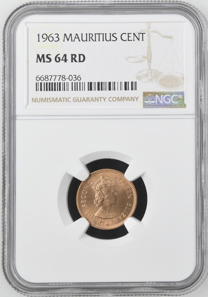 Read more about the article Mauritius 1 Cent 1963 NGC MS 64 RD