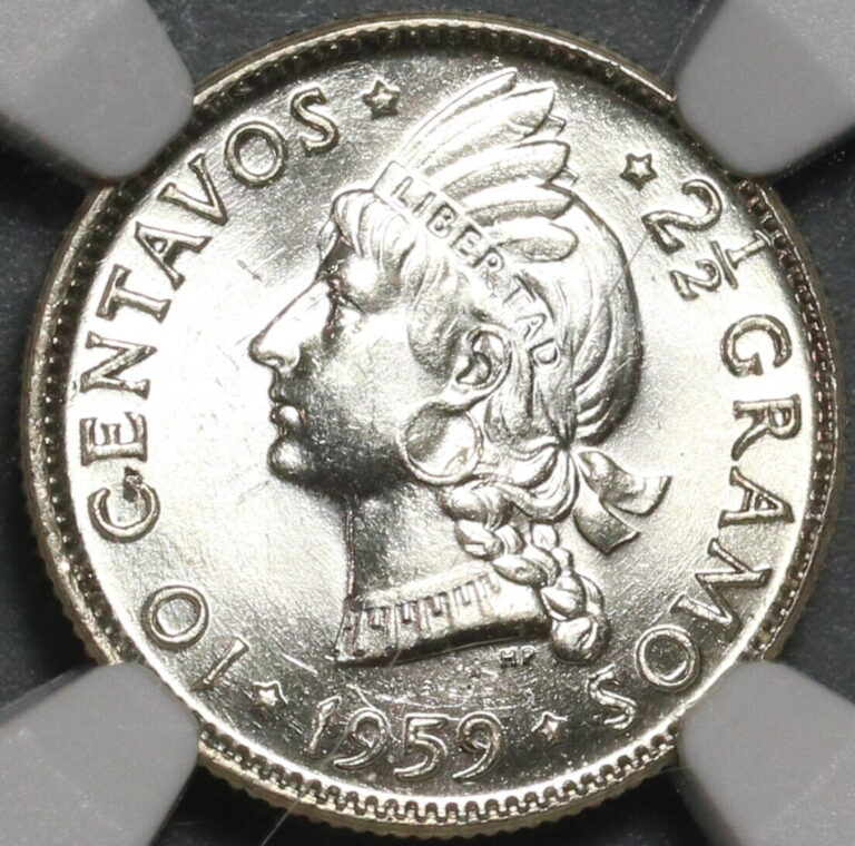 Read more about the article 1959 NGC MS 64 Dominican Republic Silver 10 Centavos Scarce Coin (21031801C)