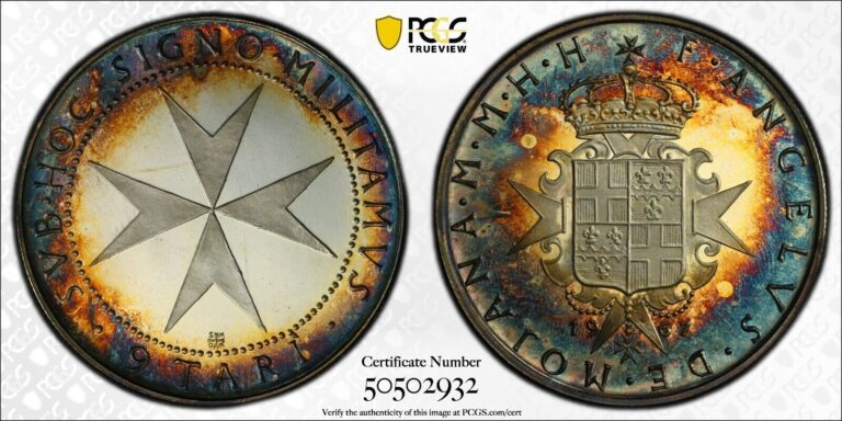 Read more about the article 1967 ORDER OF MALTA 9 TARI MALTESE CROSS PCGS PR 67 DCAM – GREAT TONING