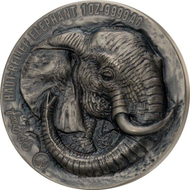 Read more about the article Ivory Coast 2022 Mauquoy Skin Relief – Big Five – Elephant 1 oz Silver Coin