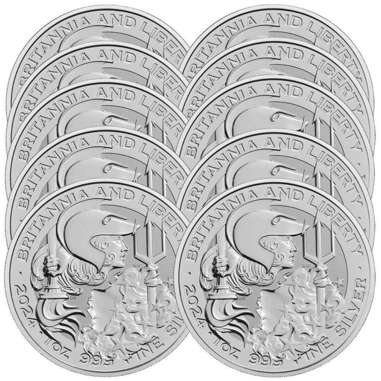 Read more about the article Lot of 10 – 2024 U.K. 2 Pound Silver Britannia and Liberty .999 BU