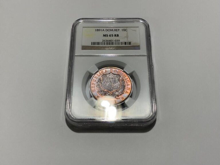 Read more about the article 1891  NGC MS65RB Dominican Republic 10 Centesimos De Franco . PQ++  TOP POP  .