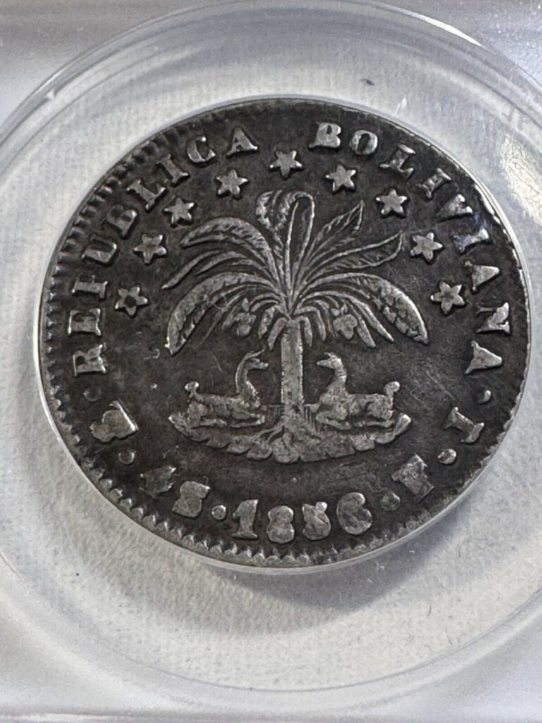 Read more about the article 1856-PTS FJ Bolivia 4 Soles Silver Coin Graded VF 30 by ANACS