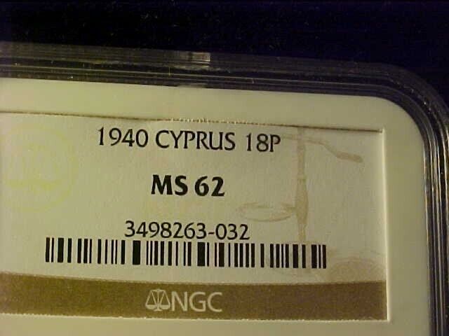 Read more about the article CYPRUS 18 PIASTRES 1940 NGC MS 62