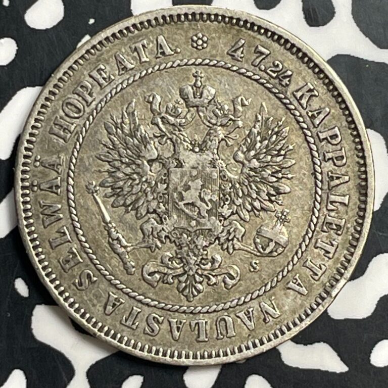 Read more about the article 1874 Finland 2 Markkaa Lot#T0262 Silver!