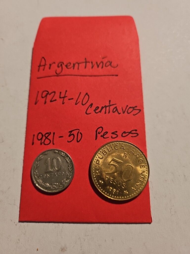 Read more about the article Argentina 1924 10 Centevos   1981 50 Pesos Coins