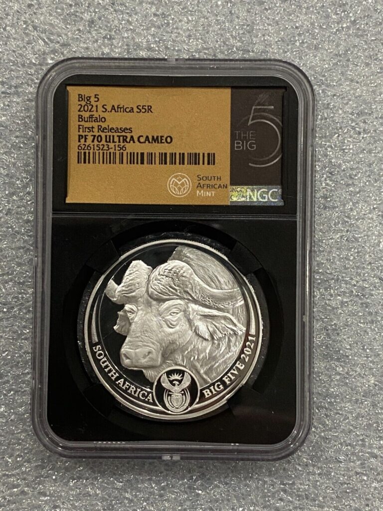 Read more about the article 2021 South Africa Big 5 Proof Buffalo 5 Rand Silver Coin NGC PF 70 UCAM 1st Rel