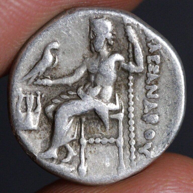 Read more about the article Alexander the Great Drachm Ancient Greek Silver Coin 323BC VF Zeus Hercules Lyre