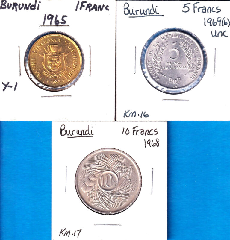 Read more about the article 1965-69 Burundi 3-coin set (KM#s 8  16 and 17)