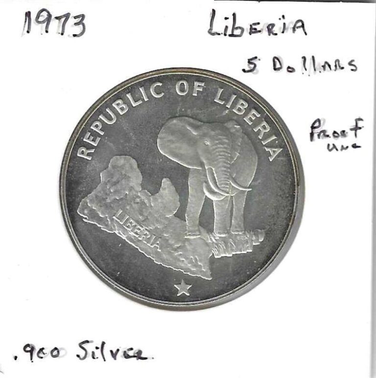 Read more about the article WORLD COINS – LIBERIA 1973 5 DOLLARS .900 SILVER COIN – UNC. KM #29