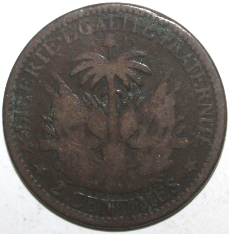 Read more about the article Haitian Republic 2 Centimes Coin 1881 AN 78 KM# 43 Haiti Two