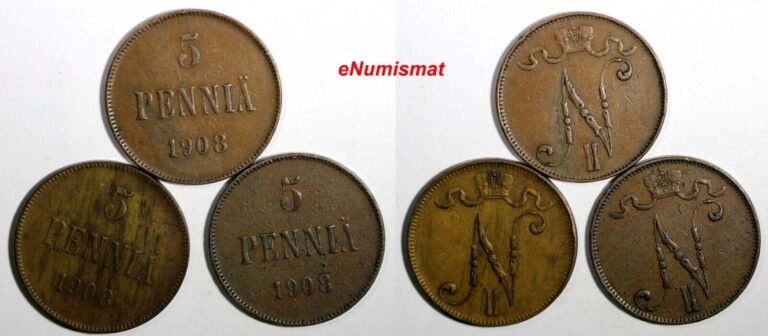 Read more about the article FINLAND Nicholas II Copper 1908  5 Penniä KM# 15 RANDOM PICK (1 Coin) (27 154)