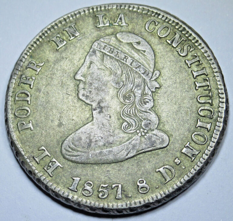 Read more about the article 1857 GJ XF-AU Ecuador Quito Silver 4 Reales Genuine Antique 1800’s 4R Coin