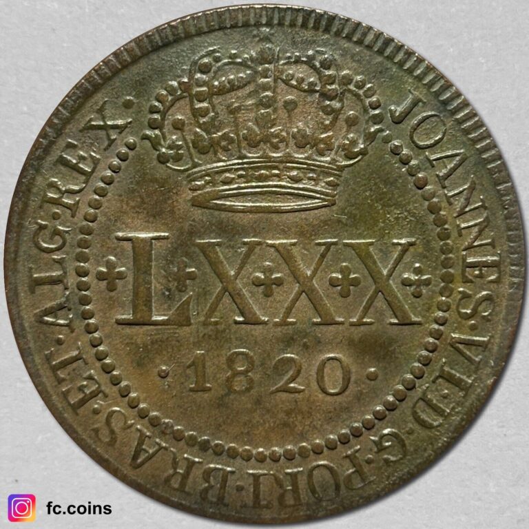 Read more about the article BRAZIL – LXXX Reis 1820 (Rio mint) Small module RARE! – Copper Coin – @fc.coins