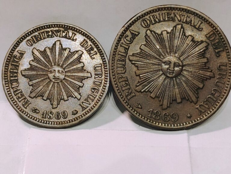 Read more about the article URUGUAY ~ 1869 ~ 2 and 4 CENTESIMOS ~ CH XF ~ 2 COINS