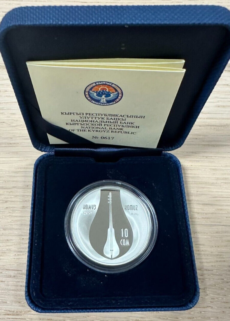 Read more about the article KYRGYZSTAN 2018 PROOF 10 SOM 0.925 SILVER Coin “Komuz”. Rare. BoxandCoA