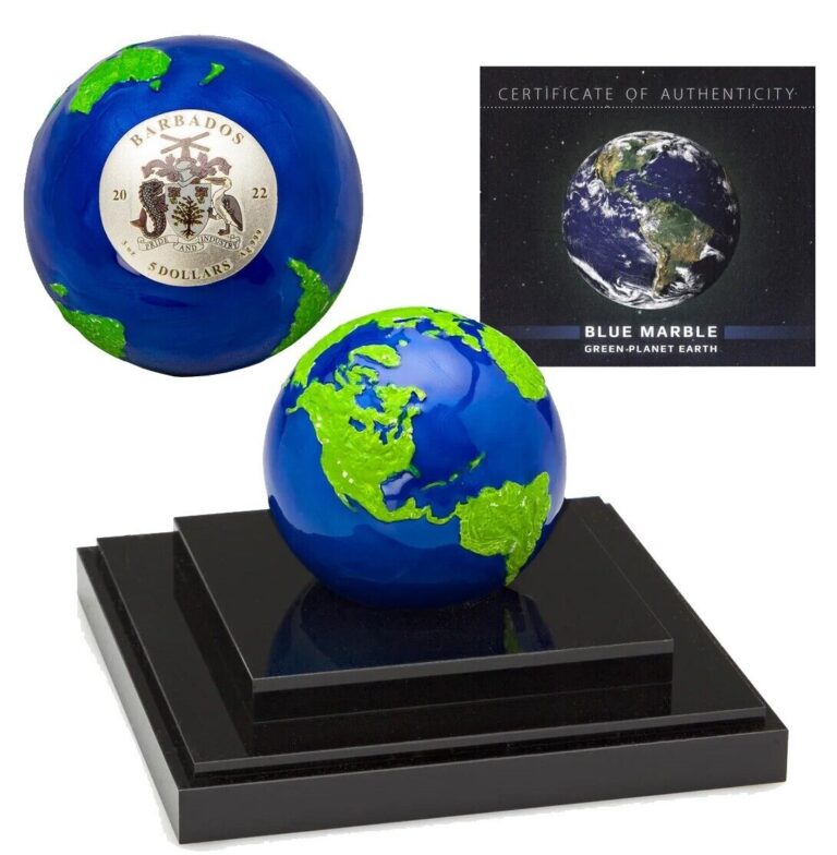 Read more about the article 2022 $5 Barbados Blue Marble Green Planet – 3 oz Sphere Pure Silver Coin