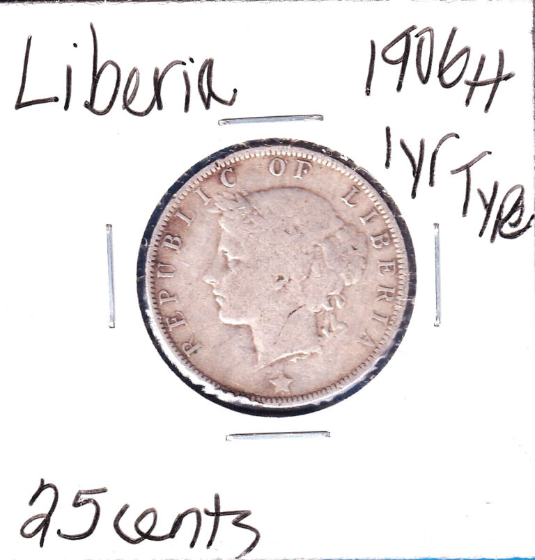 Read more about the article 1906H Liberia 25 Cents (KM-8) .1725 ASW Silver!!!  [scarce]