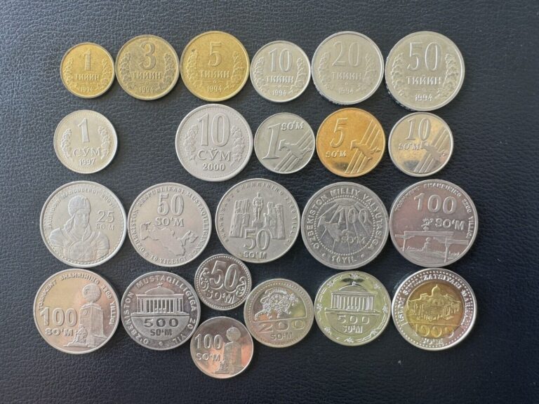 Read more about the article Uzbekistan 23 Circulation Type Coins Set  1994-2022 VF-UNC (miss 5 Sum 1997-99)