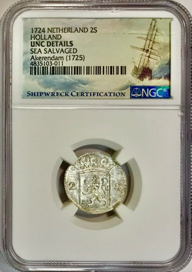 Read more about the article Akerendam Silver Treasure Coin 1724 Netherlands Holland 2 Stuivers NGC Shipwreck