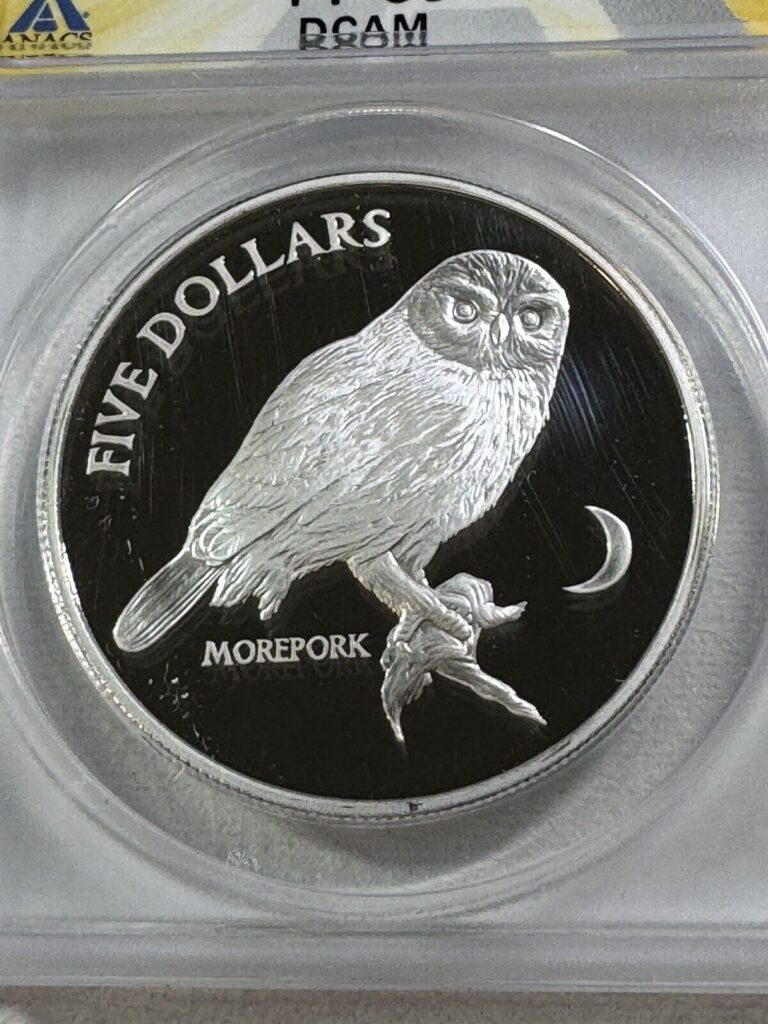 Read more about the article 1999 New Zealand $5 Silver Proof Coin Morepork Owl Graded PR 69 DCAM by ANACS