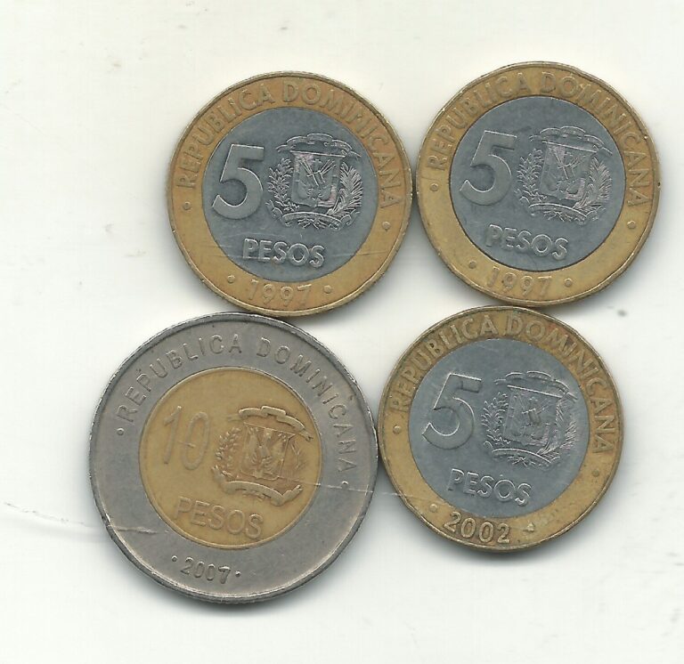 Read more about the article LOT 4 DOMINICAN REPUBLIC COINS-2007 10 PESOS/ 2-1997 2002 BIMETAL 5 PESOS-JAN413